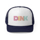 Navy trucker cap with a rainbow-striped "DINK" wordmark