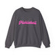 Charcoal pickleball crewneck sweatshirt with a pink script Pickleball text design