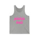 Athletic heather pickleball tank top with a pink script Pickle Ball text design
