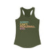 Military green racerback tank top with colorful Sorry. Can't. Pickleball. Bye. text design