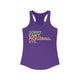 Purple rush racerback tank top with colorful Sorry. Can't. Pickleball. Bye. text design