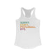 White racerback tank top with colorful Sorry. Can't. Pickleball. Bye. text design