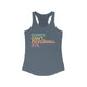 Indigo racerback tank top with colorful Sorry. Can't. Pickleball. Bye. text design
