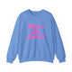 Carolina blue pickleball crewneck sweatshirt with a pink script What's the Score text design