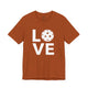 Autumn orange t-shirt with a LOVE text design and a white pickleball replacing the O