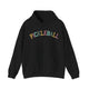 Black hoodie with a colorful arched PICKLEBALL text design
