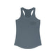 Solid Indigo women's racerback pickleball tank top with a small minimalist pickleball court diagram on the chest