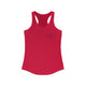 Women's racerback pickleball tank top with a small minimalist pickleball court diagram on the chest
