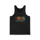 Black Heather unisex pickleball tank top with colorful "1965" numerals over a "PICKLEBALL" wordmark