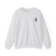 Ash pickleball sweatshirt with a small silhouette of a person swinging a pickleball paddle on the chest