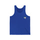 True royal tank top with a small PICKLEBALLER chest logo featuring crossed pickleball paddles