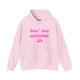 Light pink pickleball hoodie with a pink script Livin' That Pickleball Life text design