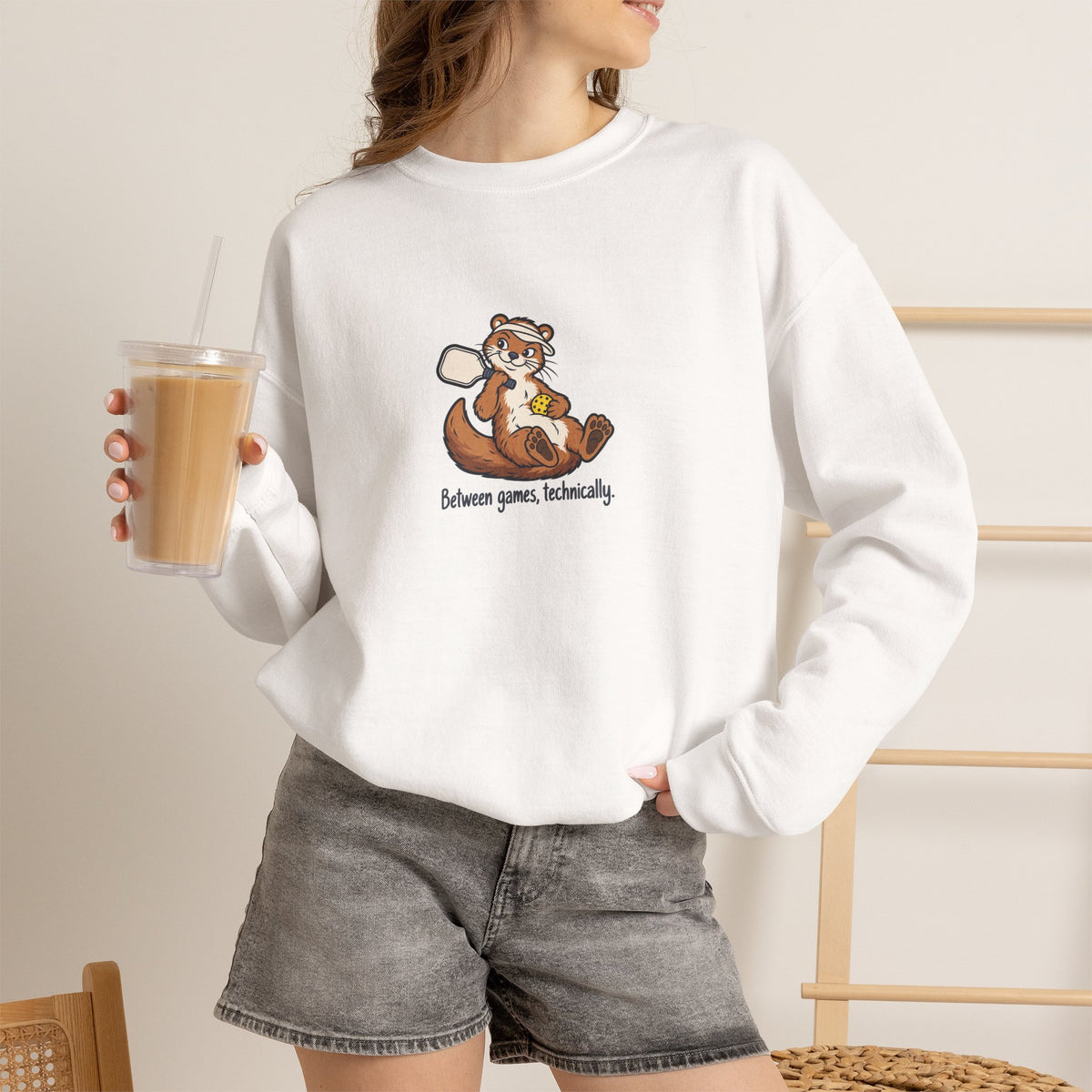 Otter pickleball crewneck sweatshirt, Between Games, Technically