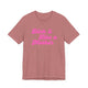 Heather mauve pickleball t-shirt with a pink script Dink it Like a Mother text design