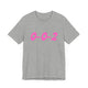Athletic heather pickleball t-shirt with a pink script 0-0-2 text design