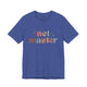 Heather true royal t-shirt with retro Net Master text design and sparkle accents