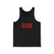 Black Heather unisex pickleball tank top with a bold, distressed red "DINK" wordmark