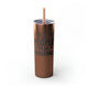 Glitter Rosegold skinny tumbler with straw and "Happy People Play Pickleball" text with pickleball and paddle icons