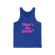 Pickleball tank top with a pink script What's the Score text design