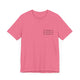 Charity Pink pickleball t-shirt with a small minimalist pickleball court diagram on the chest