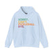 Light blue hoodie with a colorful Sorry. Can't. Pickleball. Bye. text design