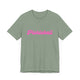 Sage pickleball t-shirt with a pink script Pickleball text design
