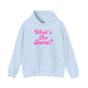 Light blue pickleball hoodie with a pink script What's the Score text design