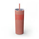 Glitter Dusty Rose skinny tumbler with straw and a bold "DINK" wordmark