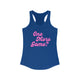 Pickleball women's racerback tank top with a pink script One More Game text design