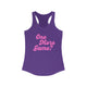 Pickleball women's racerback tank top with a pink script One More Game text design