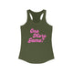 Pickleball women's racerback tank top with a pink script One More Game text design