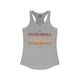 Heather grey racerback tank top with PICKLEBALL repeated in a stacked gradient text design with heart accents