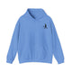 Carolina Blue pickleball hoodie with a small silhouette of a person swinging a pickleball paddle on the chest