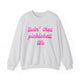 Ash pickleball crewneck sweatshirt with a pink script Livin' That Pickleball Life text design