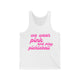 Pickleball tank top with a pink script We Wear Pink and Play Pickleball text design