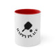 White mug with a Red accent and "Happy Place" text with a paddle and ball icon