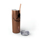 Glitter Rosegold skinny tumbler with straw and "Happy Place" text with a paddle and ball icon