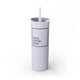 Glitter Lilac skinny tumbler with straw and a "DINK DRINK DINK" wordmark in a bordered box