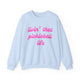 Pickleball crewneck sweatshirt with a pink script Livin' That Pickleball Life text design