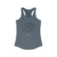 Solid Indigo women's racerback pickleball tank top with handwritten "I'm sorry for what I said when I was playing pickleball" script and heart doodle