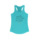 Solid Tahiti Blue women's racerback pickleball tank top with handwritten "I'm sorry for what I said when I was playing pickleball" script and heart doodle