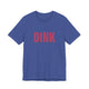 Heather True Royal pickleball t-shirt with a bold, distressed red "DINK" wordmark