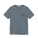 Heather Slate pickleball t-shirt with a small minimalist pickleball court diagram on the chest