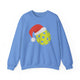 Christmas Pickleball Crewneck Sweatshirt - Yellow Pickleball Ball Wearing a Santa Hat