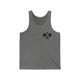 Deep Heather unisex pickleball tank top with a small crossed-paddles icon on the left chest