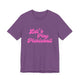 Heather team purple pickleball t-shirt with a pink script Let's Play Pickleball text design
