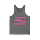 Pickleball tank top with a pink script We Wear Pink and Play Pickleball text design