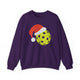 Christmas Pickleball Crewneck Sweatshirt - Yellow Pickleball Ball Wearing a Santa Hat