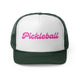 Dark Green trucker cap with "Pickleball" written in pink cursive script