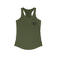 Military green racerback tank top with a small PICKLEBALLER chest logo featuring black crossed pickleball paddles